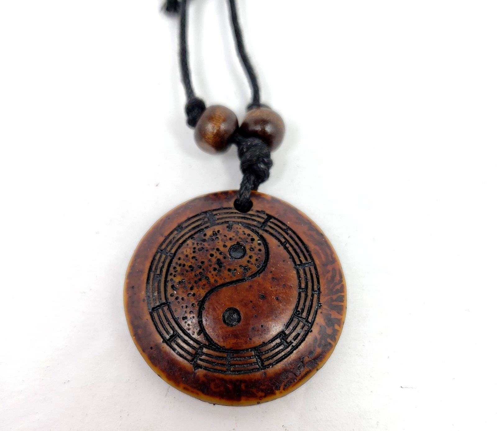 Vintage Adult Fashion Brown Yin Yang Wooden Adjustable Pendant Necklace 035
