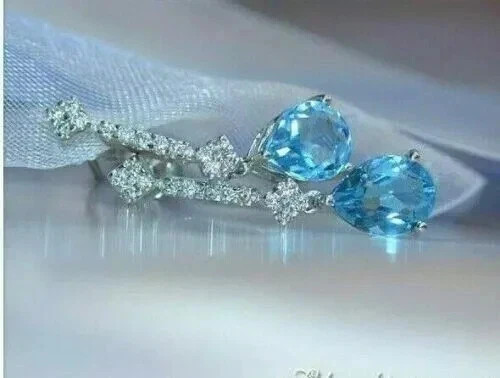3.00Ct Pear Cut Simulated Aquamarine Drop/Dangle Earrings 14K White Gold Plated