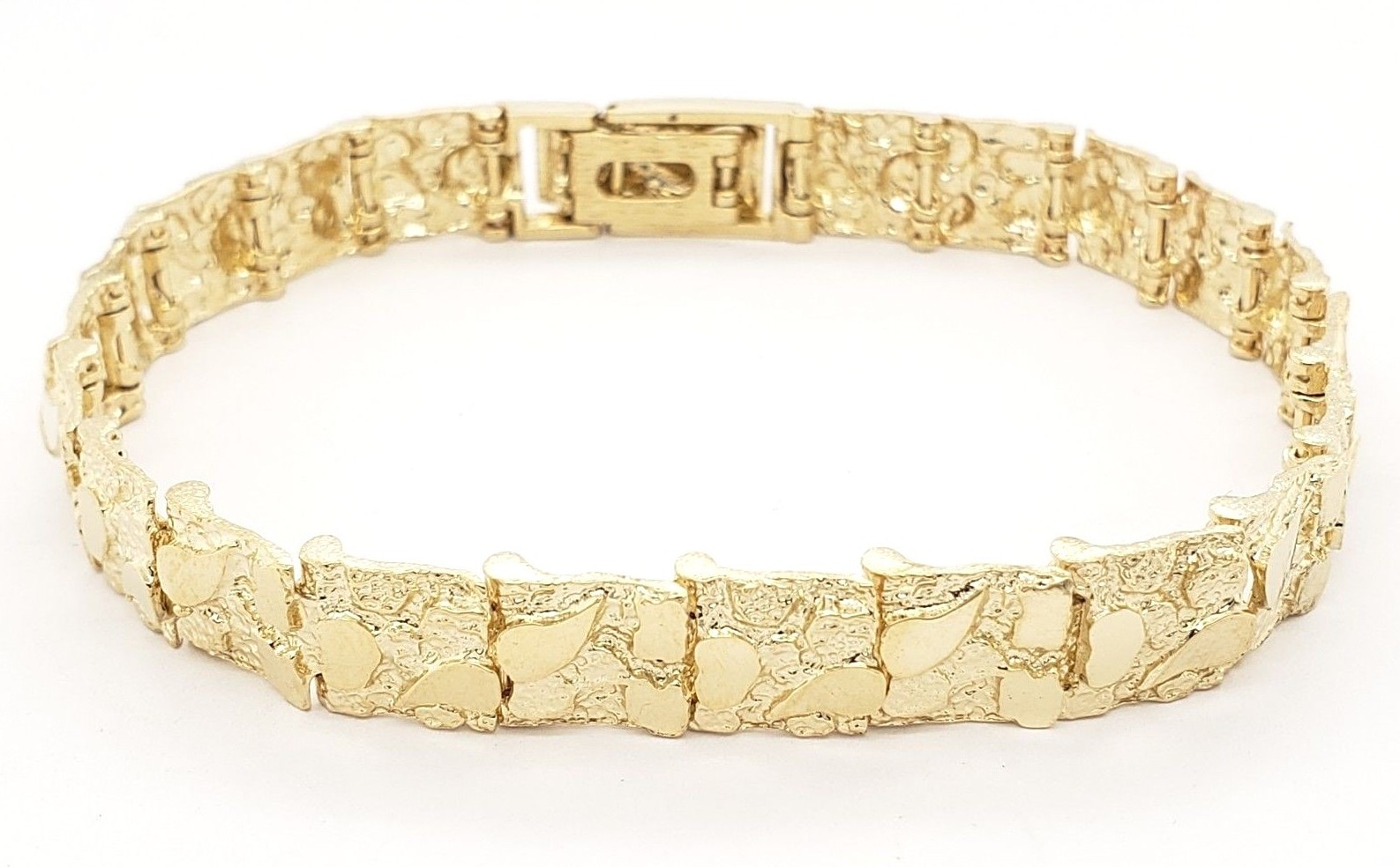 14k Yellow Gold Nugget Bracelet Adjustable 8.5″-9″ 9.5mm 28.5 grams