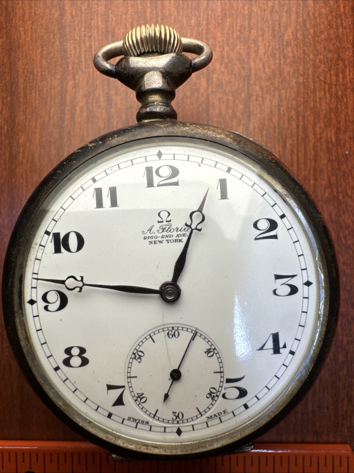 Antique OMEGA Swiss Private label Sterling Silver Pocket Watch 15 Jewel NYC 1921