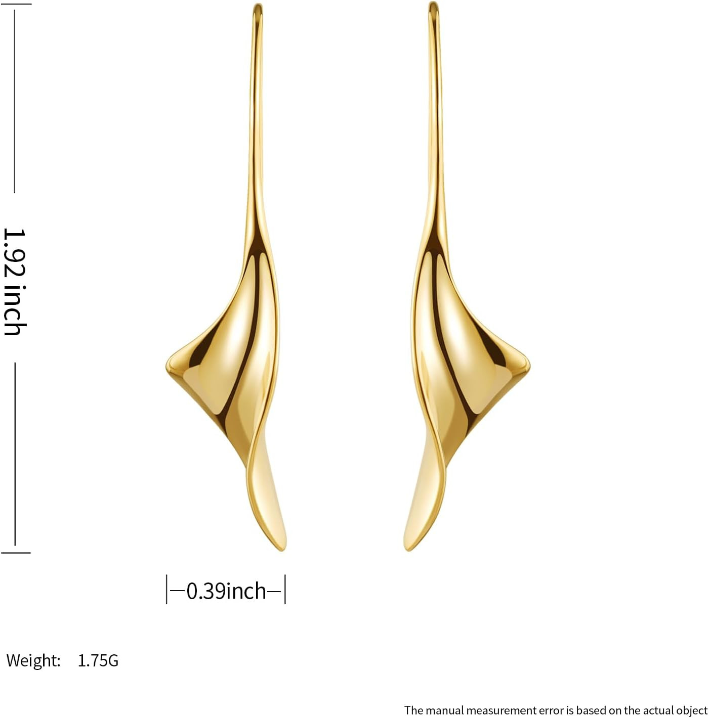 14K Gold Hoop Spiral Threader Dangle Drop Earrings Forwomen, Hypoallergenic Comf