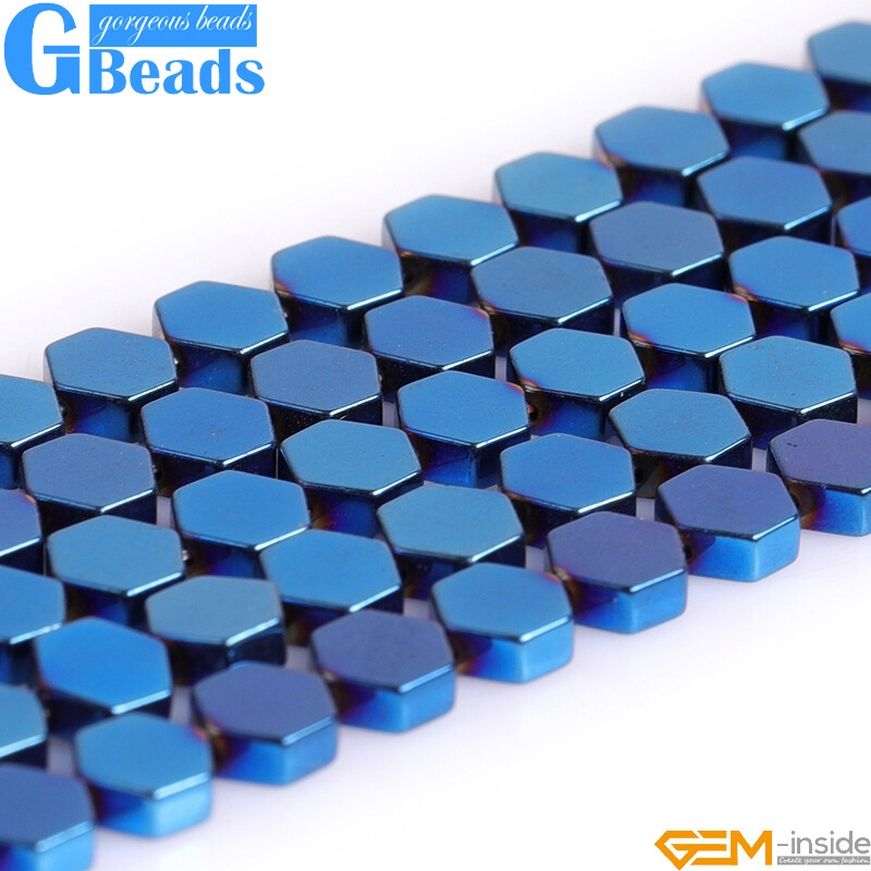 Assorted Shapes Blue Metallic Coated Hematite Reflection Beads Free Shipping 15″