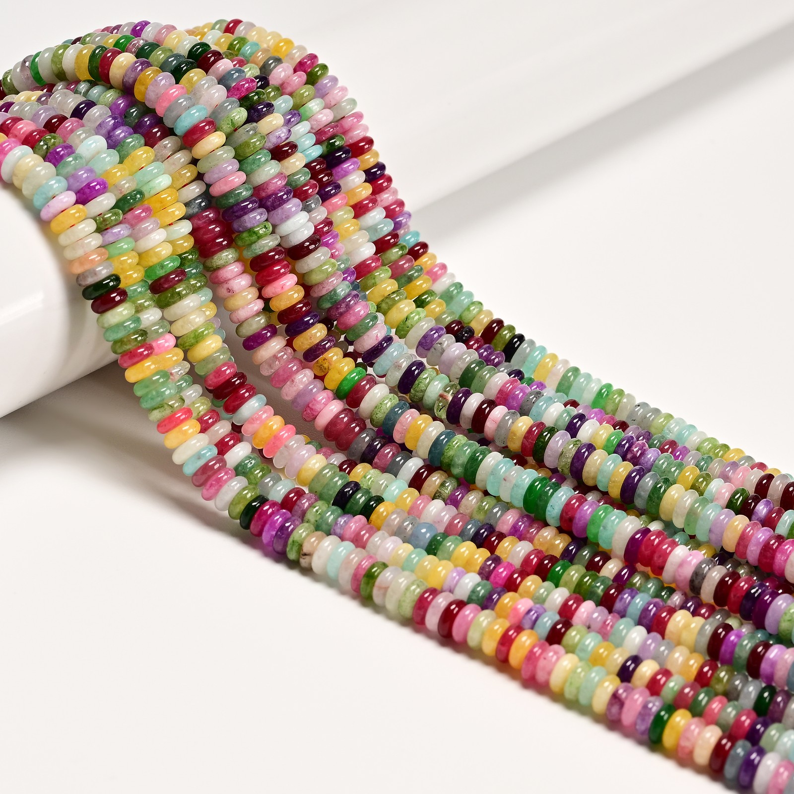 Multi-color Dyed Jade Smooth Rondelle Beads Size 2x6mm 15” Strand