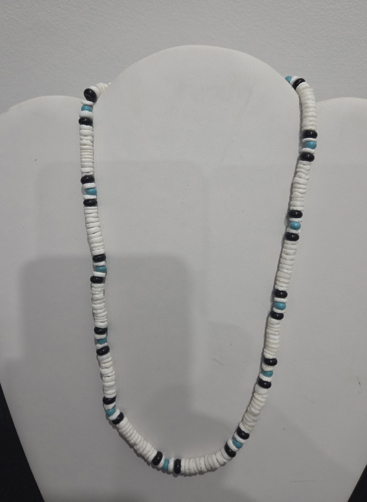 Puka Shell Surfer Necklace/ Stainless Steel/Adjustable Lobster Clasp/Turquoise.