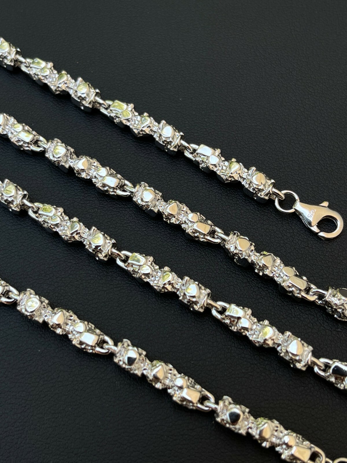 Custom Handmade Solid 925 Sterling Silver Nugget Link Chain Necklace 5mm 18-30″