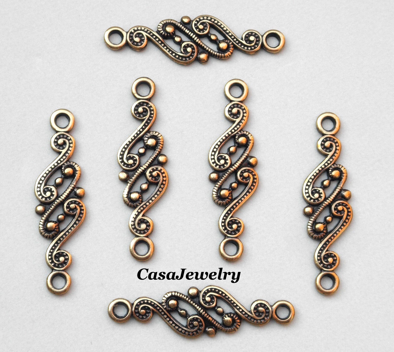 #3495 ANTIQUED GOLD DIE STRUCK CELTIC 2 RING CONNECTOR – 6 Pc Lot
