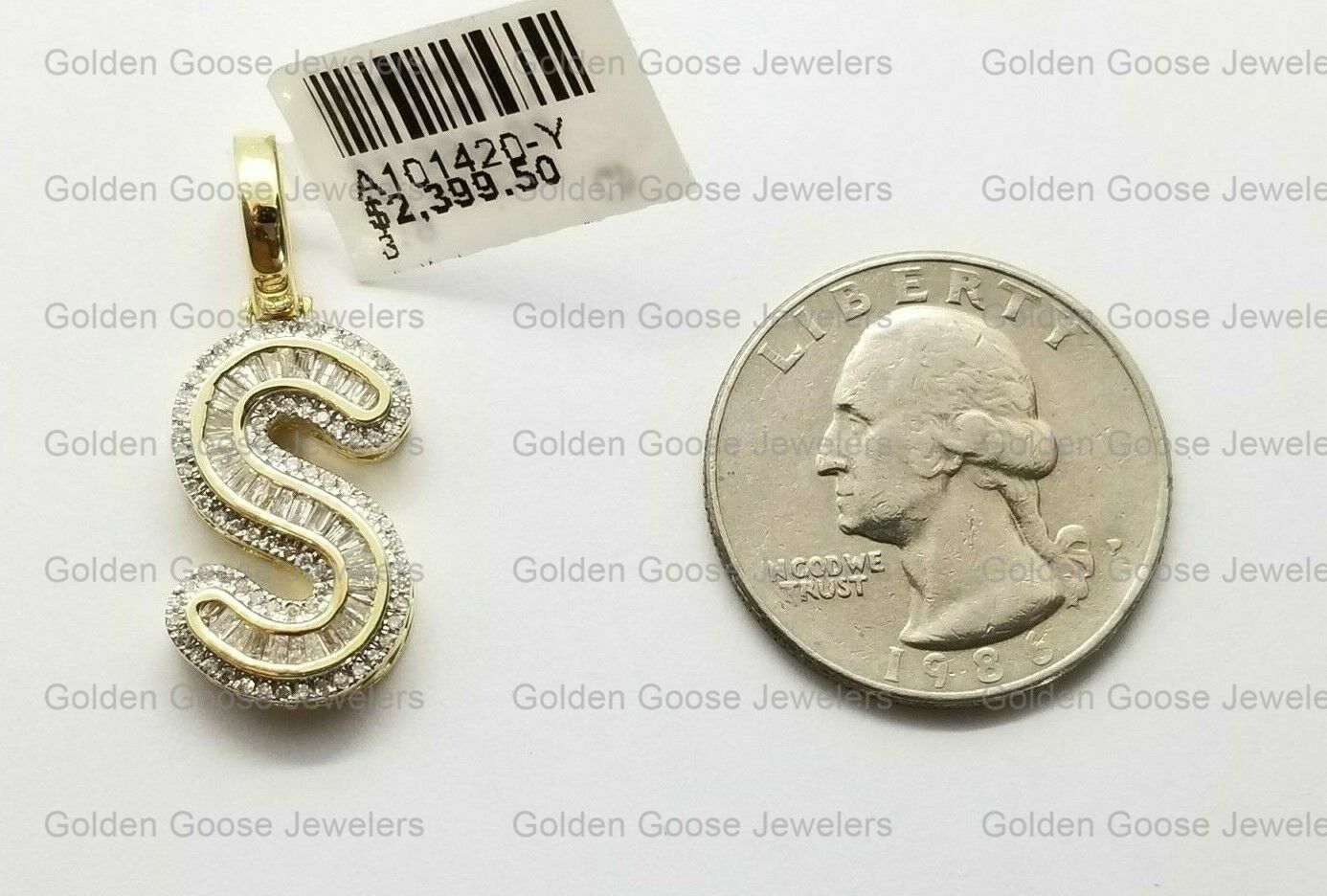 Clearance Yellow Gold Baguette Diamonds Initial Alphabet Letter S Pendant Charm