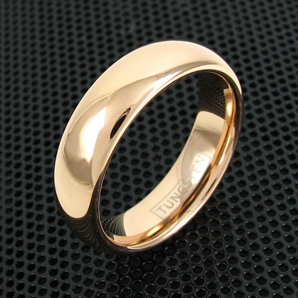 4mm or 6mm Tungsten Ring Polished Rose Gold Plated Domed Wedding Band Jewelry