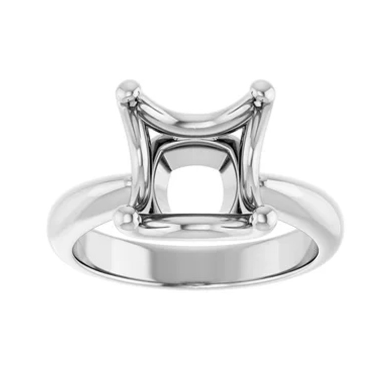925 Sterling Silver Semi Mount Ring Setting 10mm Cushion Stone Stackable Ring