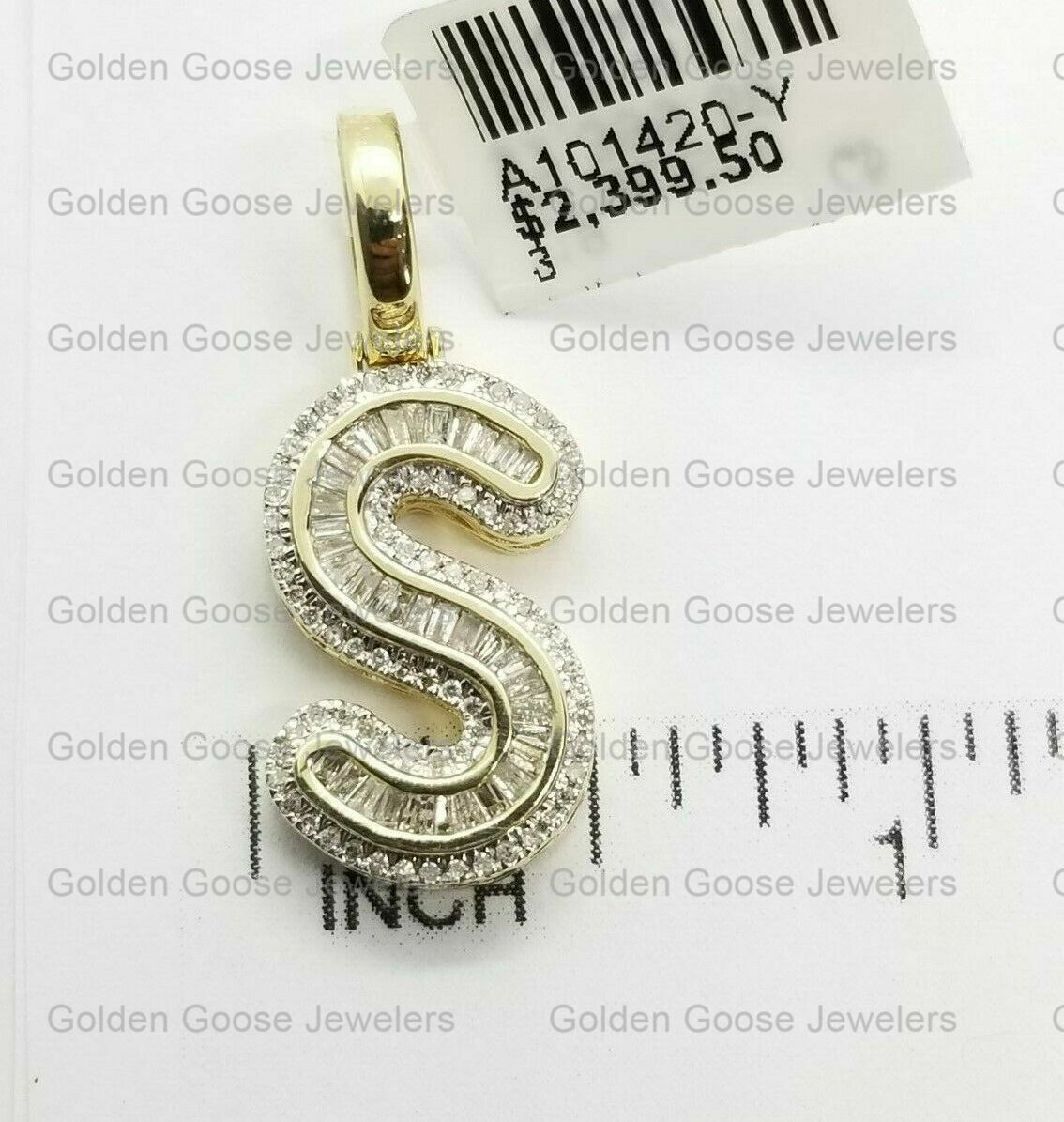 Clearance Yellow Gold Baguette Diamonds Initial Alphabet Letter S Pendant Charm