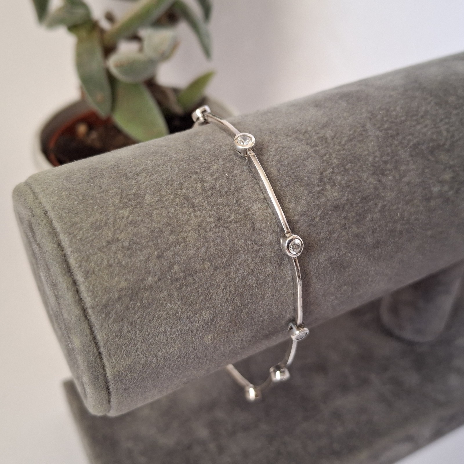 925 Sterling Silver CZ Station Link Bracelet Modern Minimalist Wedding Sparkle