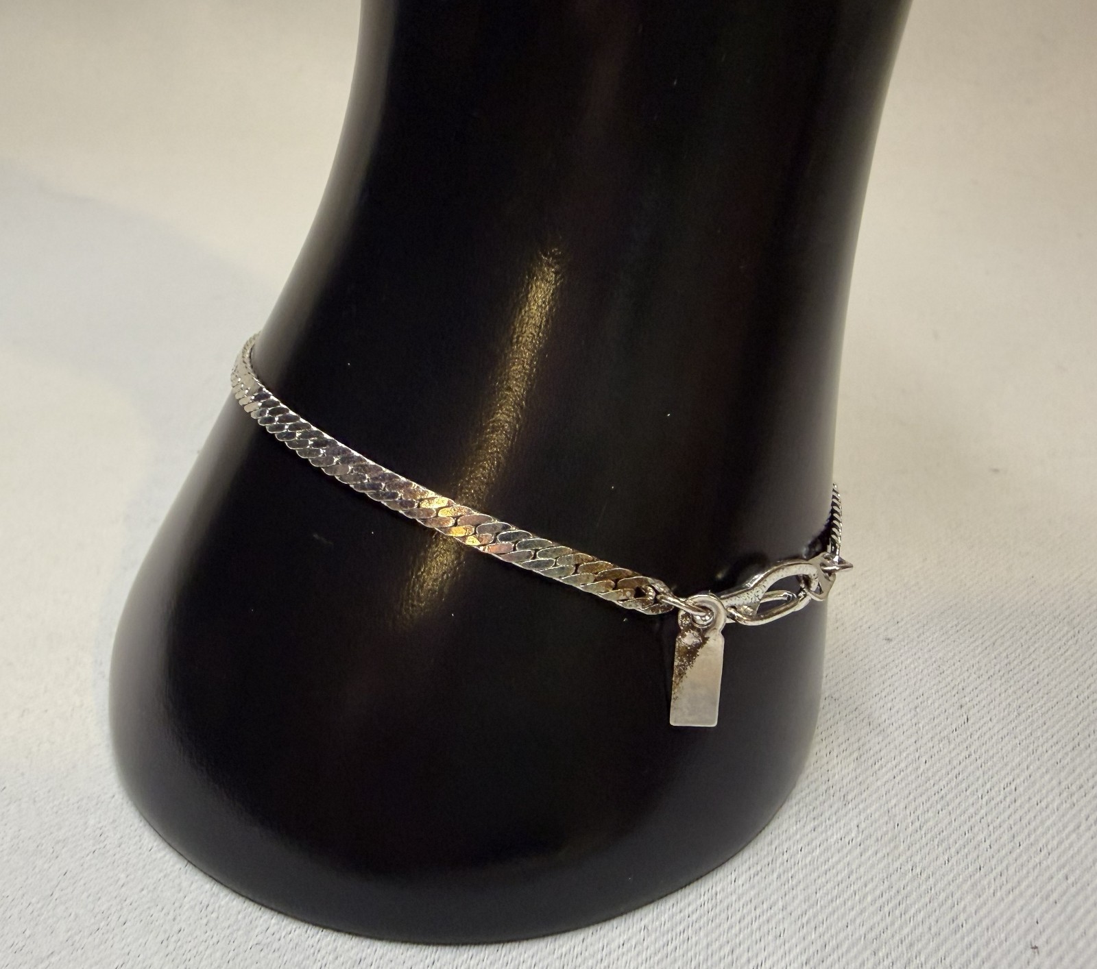 Vintage 925 SP Silver Plated Flat Herringbone Chain Bracelet Anklet High Shine