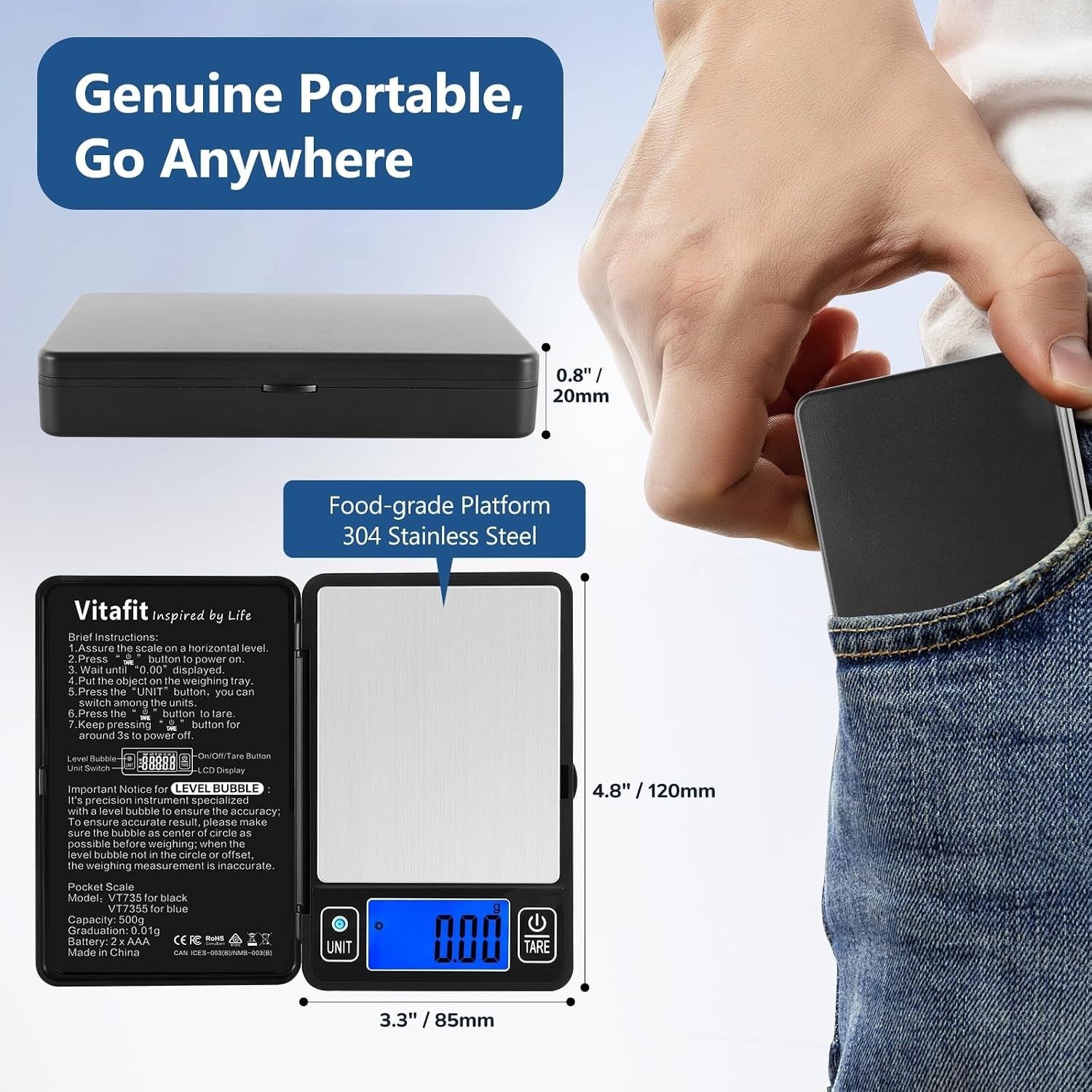 High Accuracy 500g Digital Gram Scale with Level Bubble – Portable and Precise