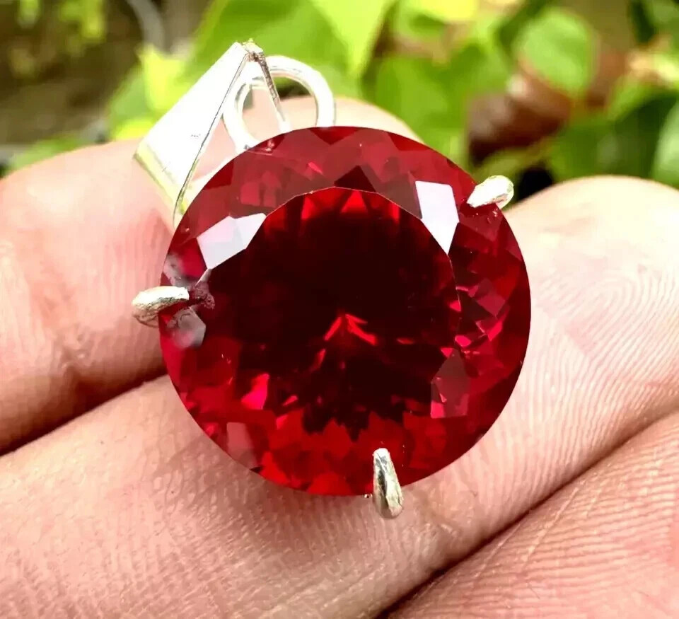 27 Ct Natural Burmese Round Cut Red Ruby Pendant AGL Certified Loose Gemstone