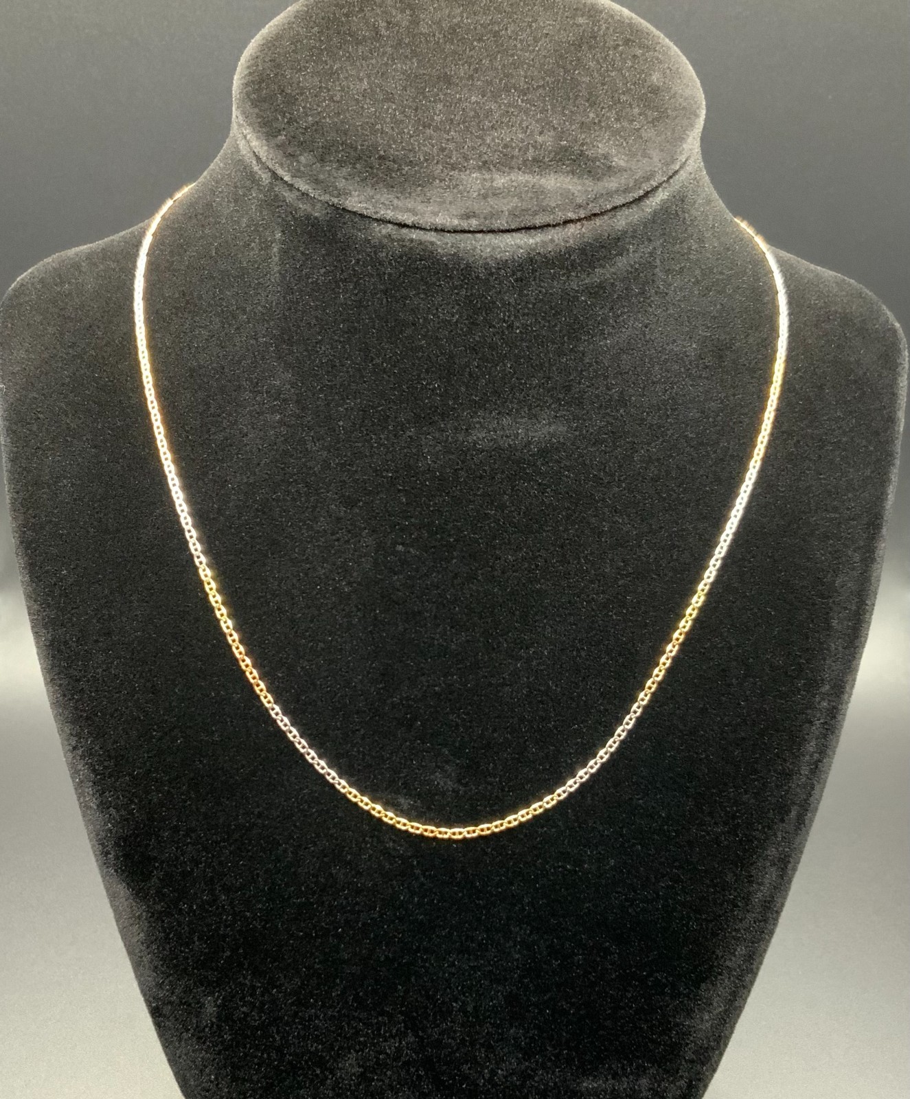 14k Gold Tri-Color Mariner Chain Necklace – 16” 1.5mm 1.4g – 925 Sterling Silver