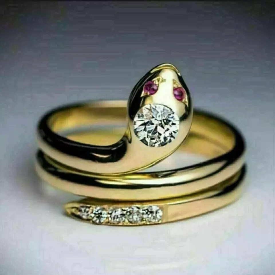 2Ct Round Cut Lab Created Diamond Snake Fancy Ring 14K Yellow Gold Plated