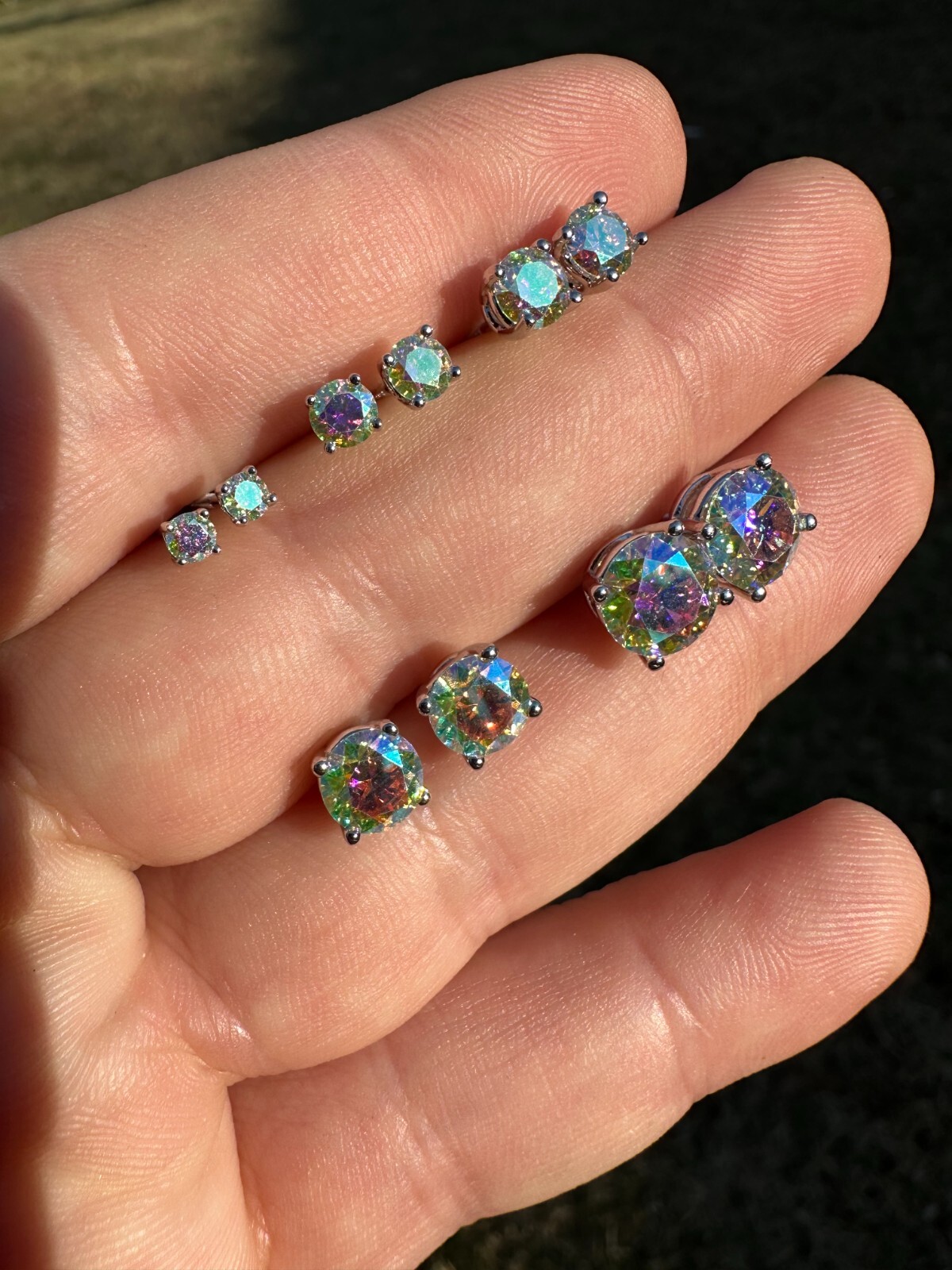 Rainbow Opal Moissanite Screwback Stud Earrings 925 Silver 3-8mm Passes Tester