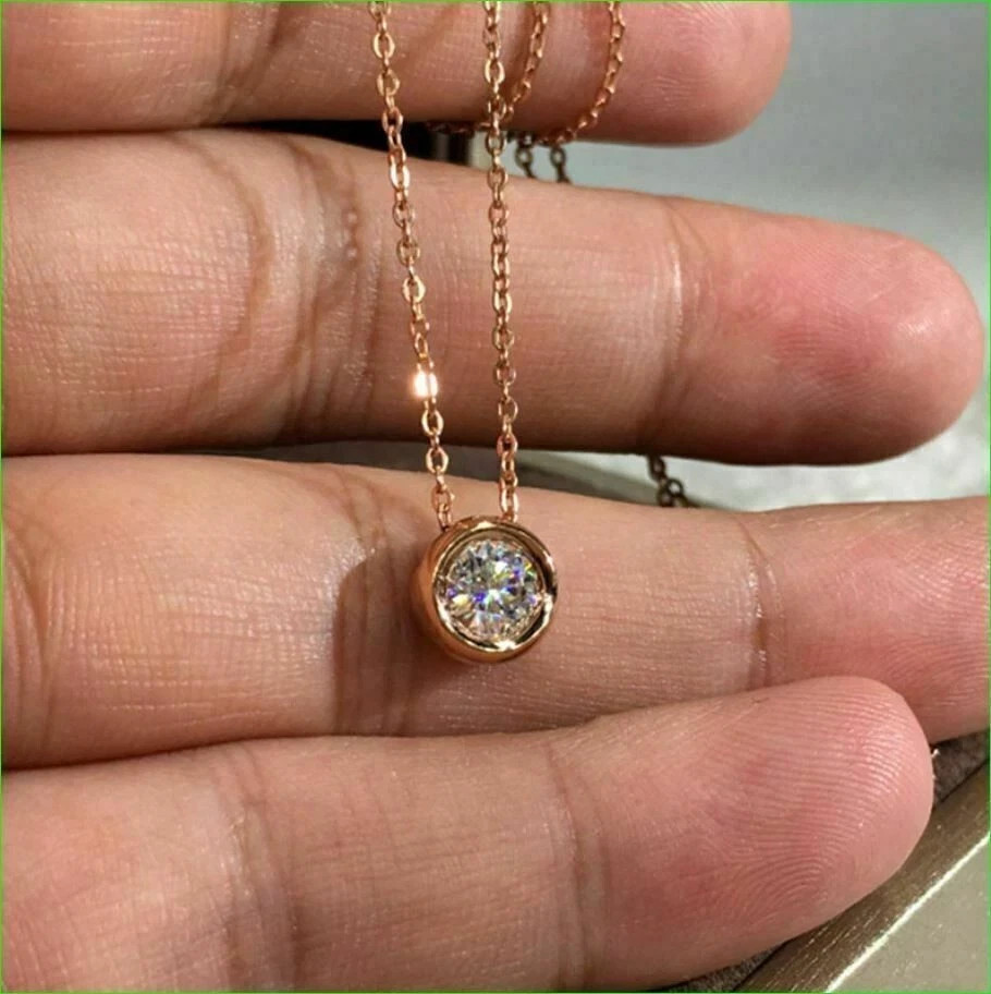 2Ct Lab Created Diamond Bezel Solitaire Pendant 14K Yellow Gold Over Free Chain