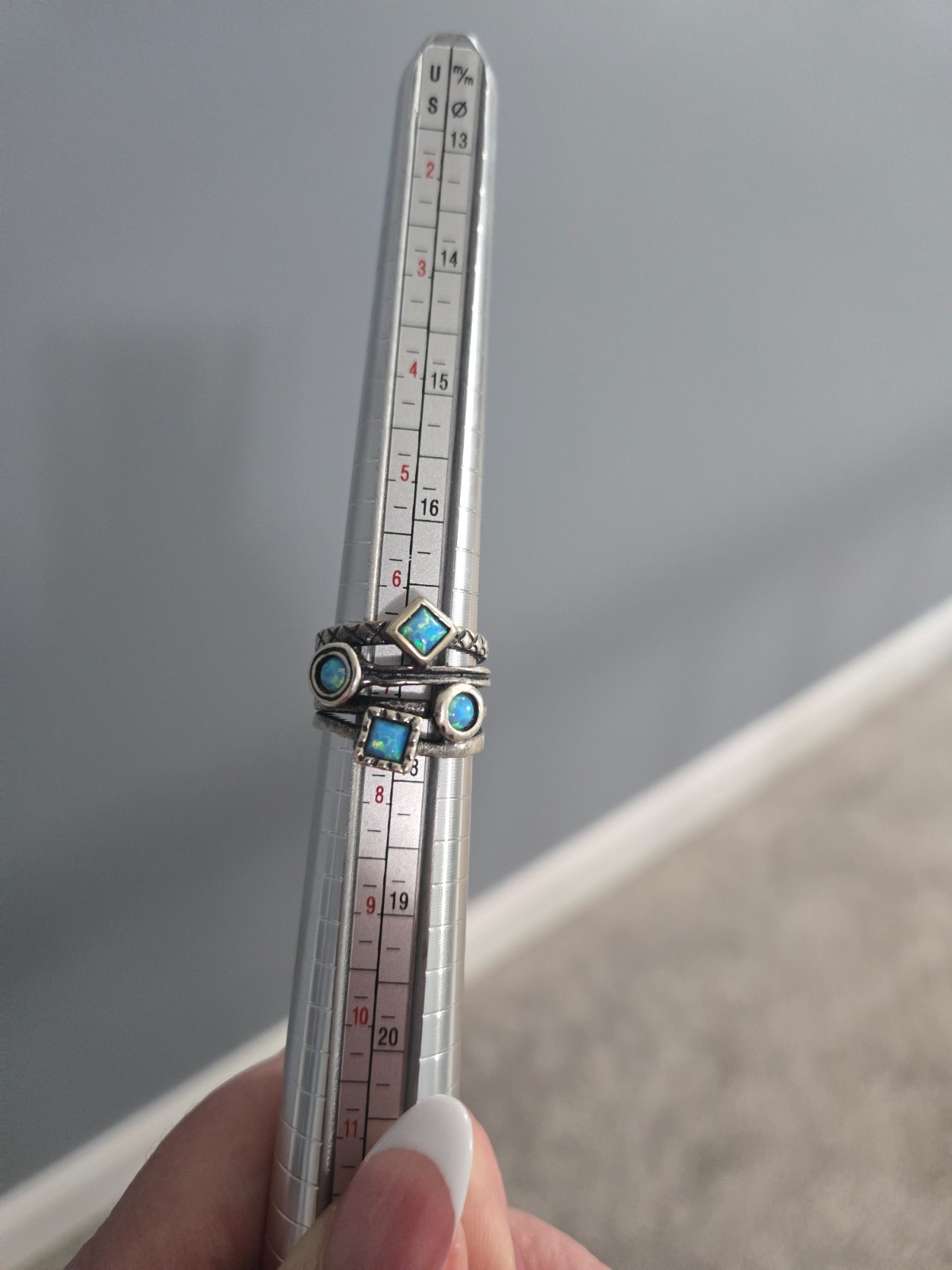 stacked silver ring with turquoise stones