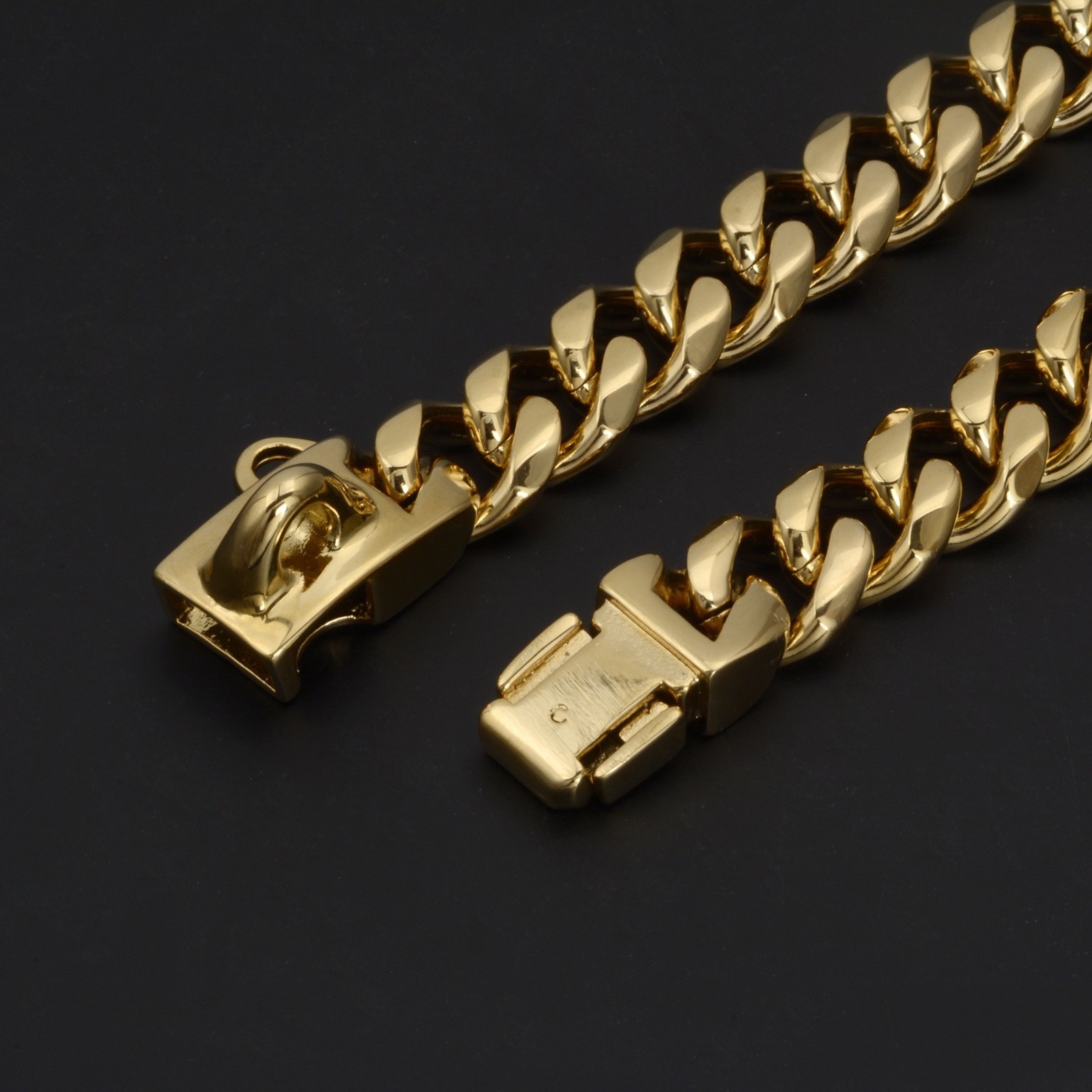Upgraded Gold Stainless Steel Cuban Link Dog Chain Collar Necklace Luxury 10-26″