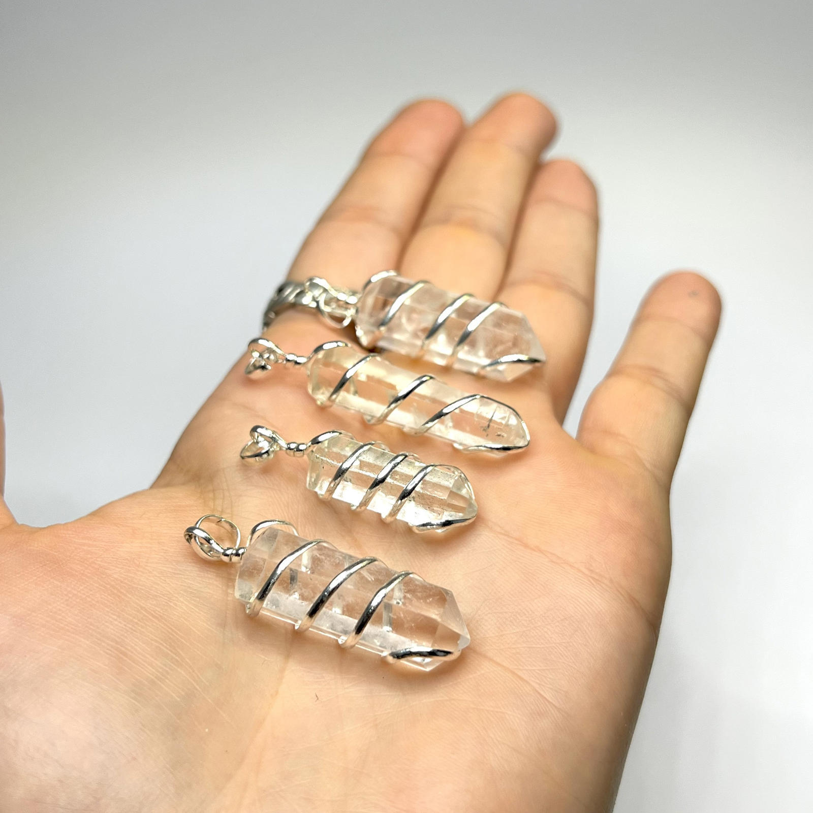 Clear Quartz Crystal Wire Wrapped Gemstone Pendant with Free Chain – CW