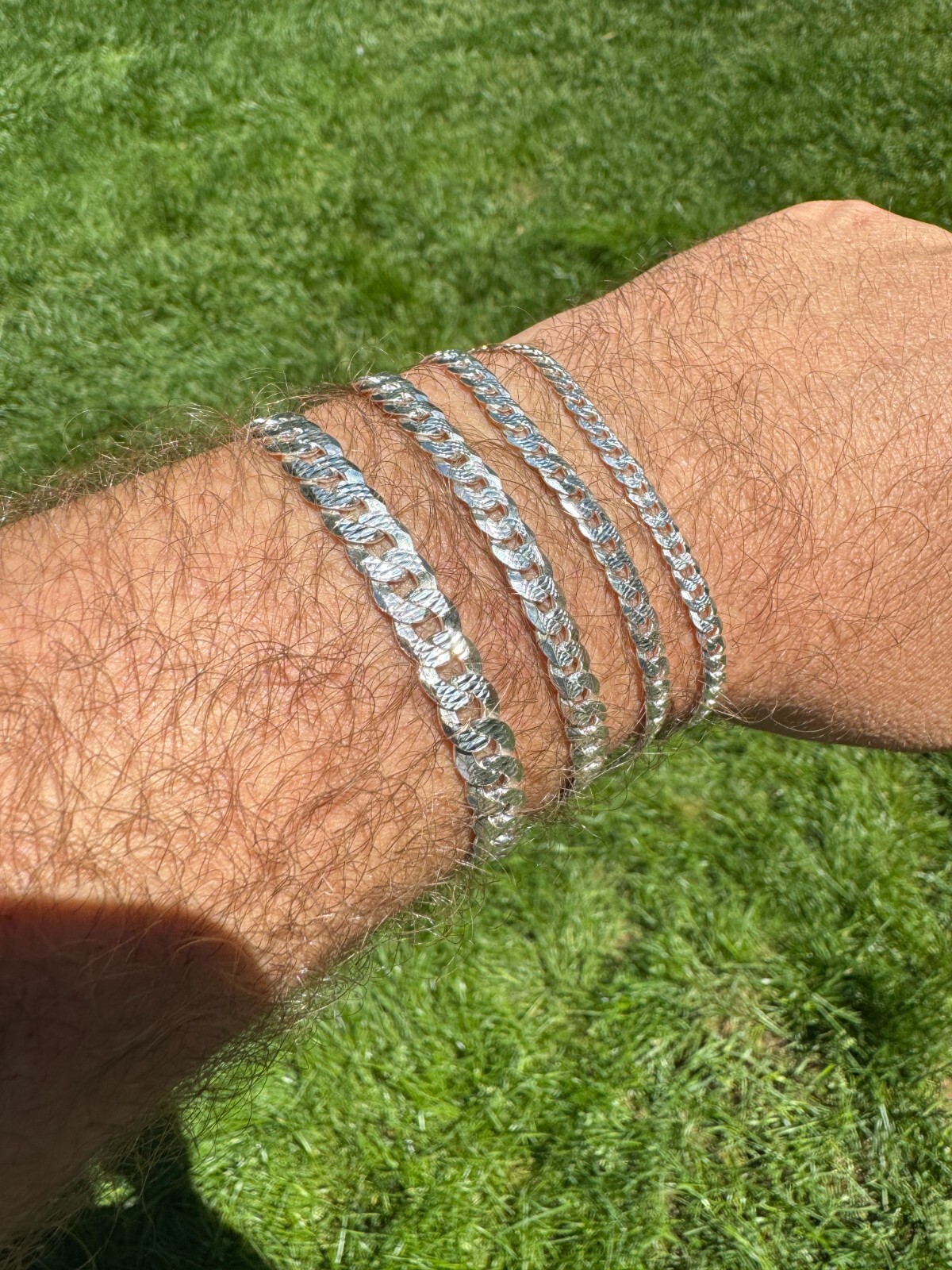 Real Solid 925 Silver Flat Diamond Cut Curb Cuban Link Bracelet 4-8mm