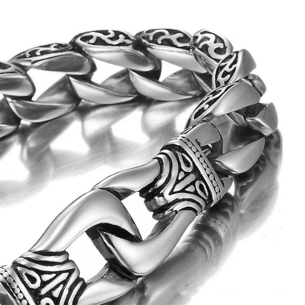 Mens Heavy Sturdy Alloy Motorcycle Biker Chain Bracelet Wristband Gift New USA