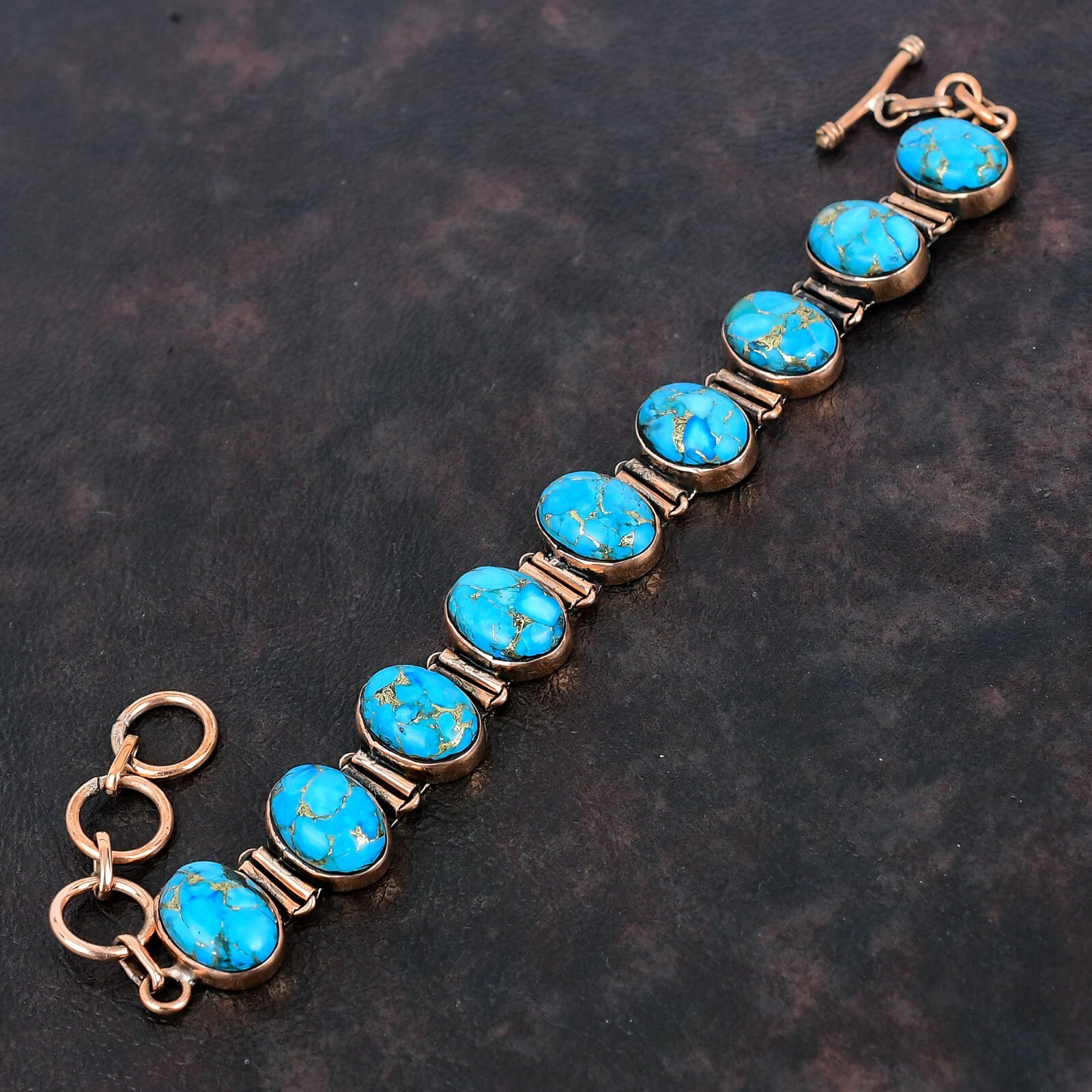 Blue Turquoise Jewelry Copper Gift For Briedsmaid Adjustable Bracelet 6.0″