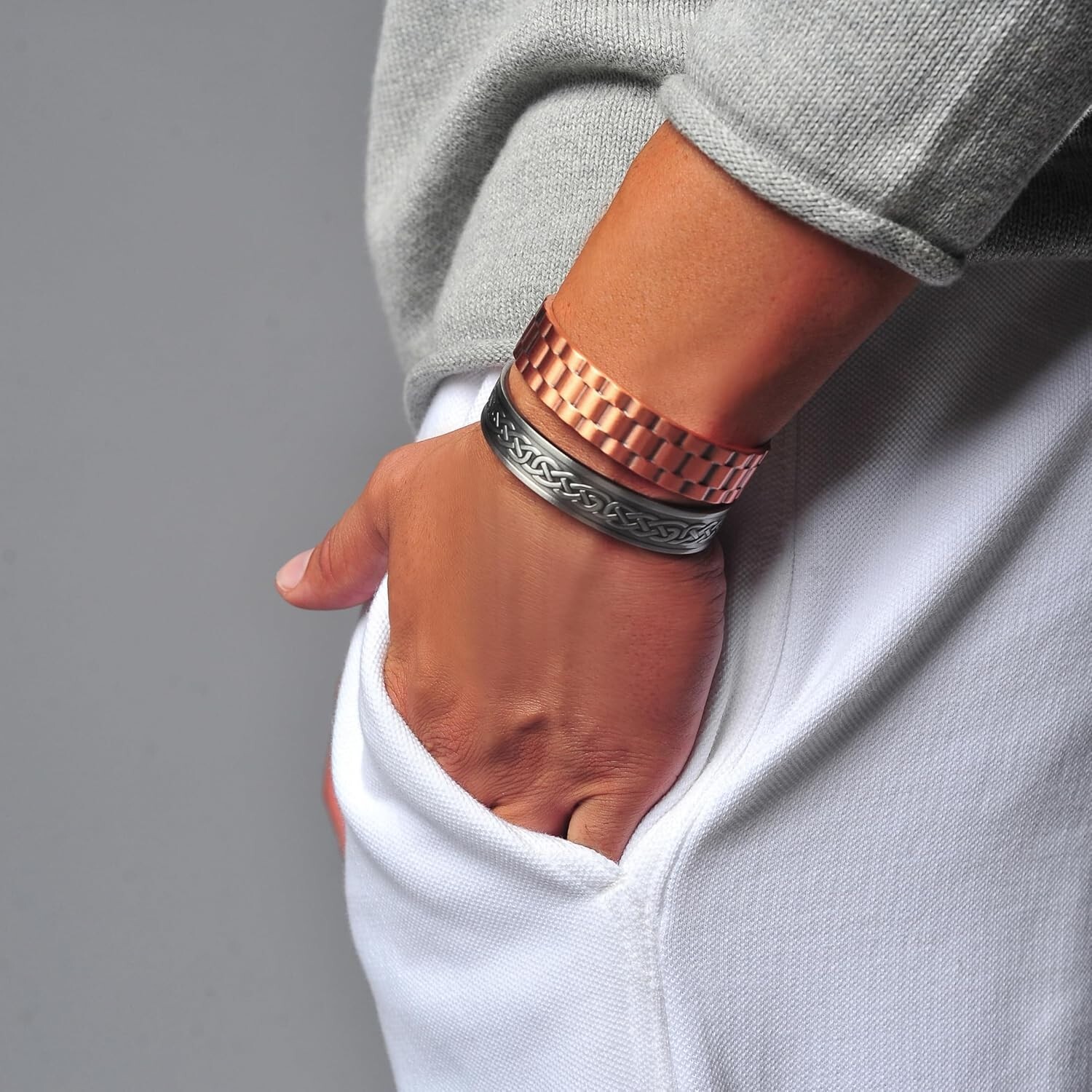 2 Pack Solid Copper Magnetic Bracelets Arthritis Pain Therapy Cuff Set
