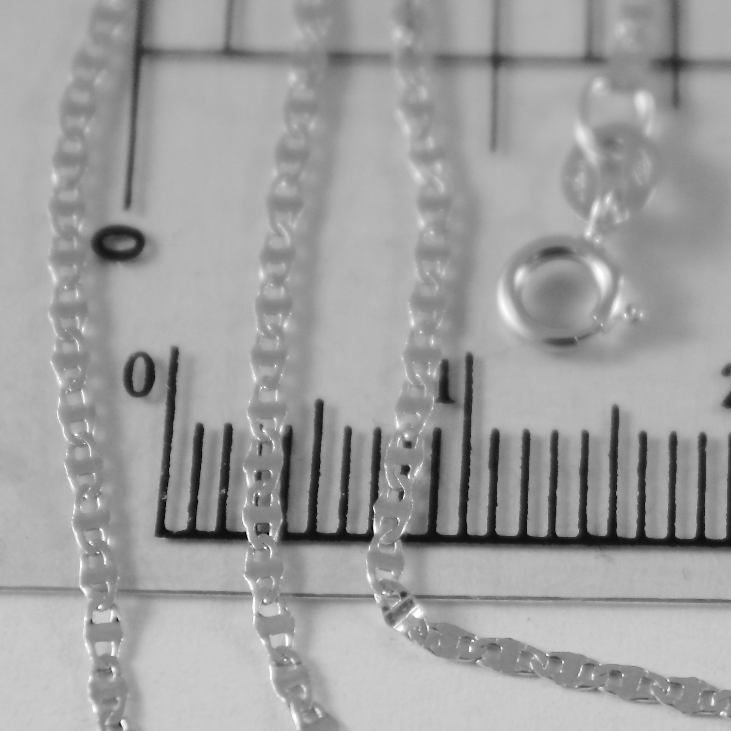 18K WHITE GOLD CHAIN MINI OVAL FLAT LINK 1 MM WIDTH 15.75 INCHES MADE IN ITALY