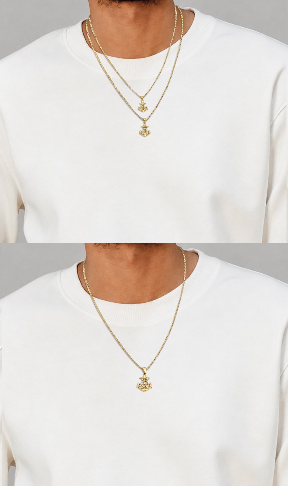 Solid 14K Yellow Gold Mens Anchor Pendant Nautical Ship Wheel Marine Charm