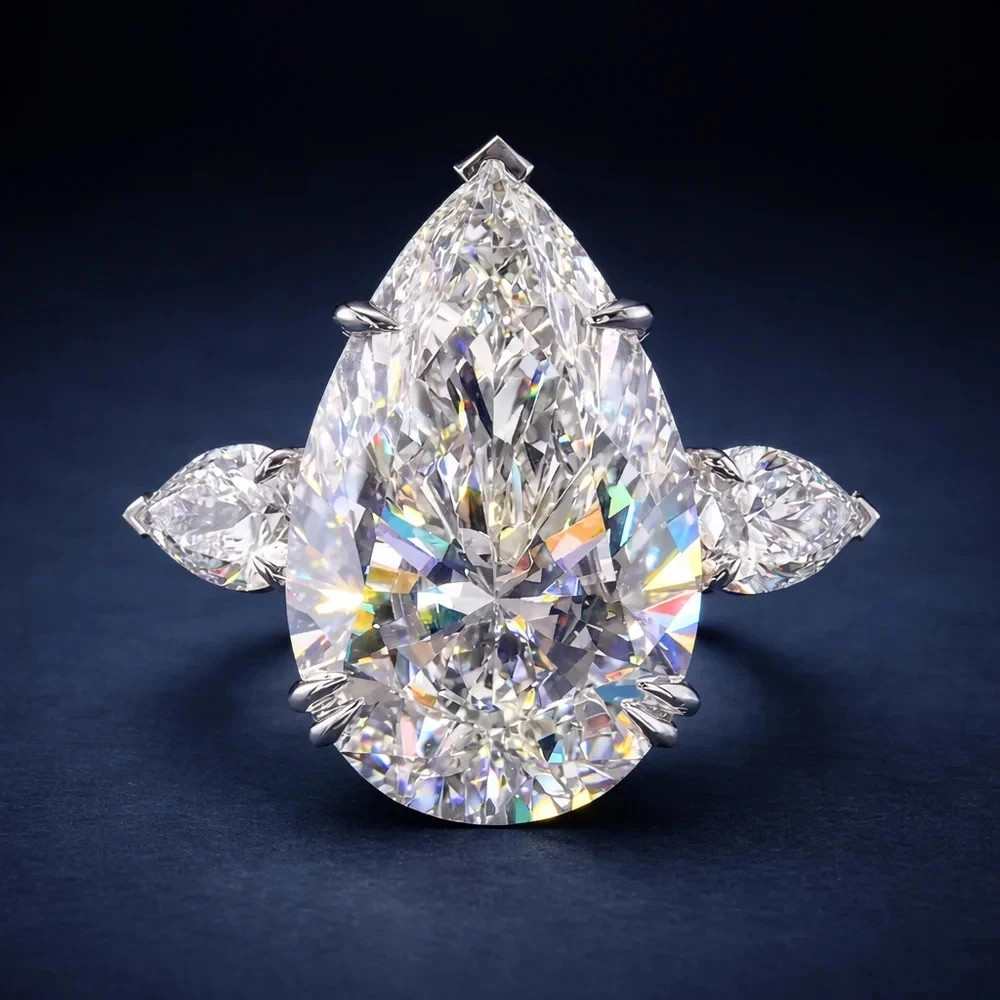 RARE 19.50 Ct White Treated Diamond Ring, 925 Silver, Excellent Luster