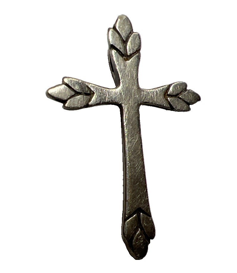 Vintage Sterling Silver Dainty Wheat Cross Charm Pendant Marked Ster