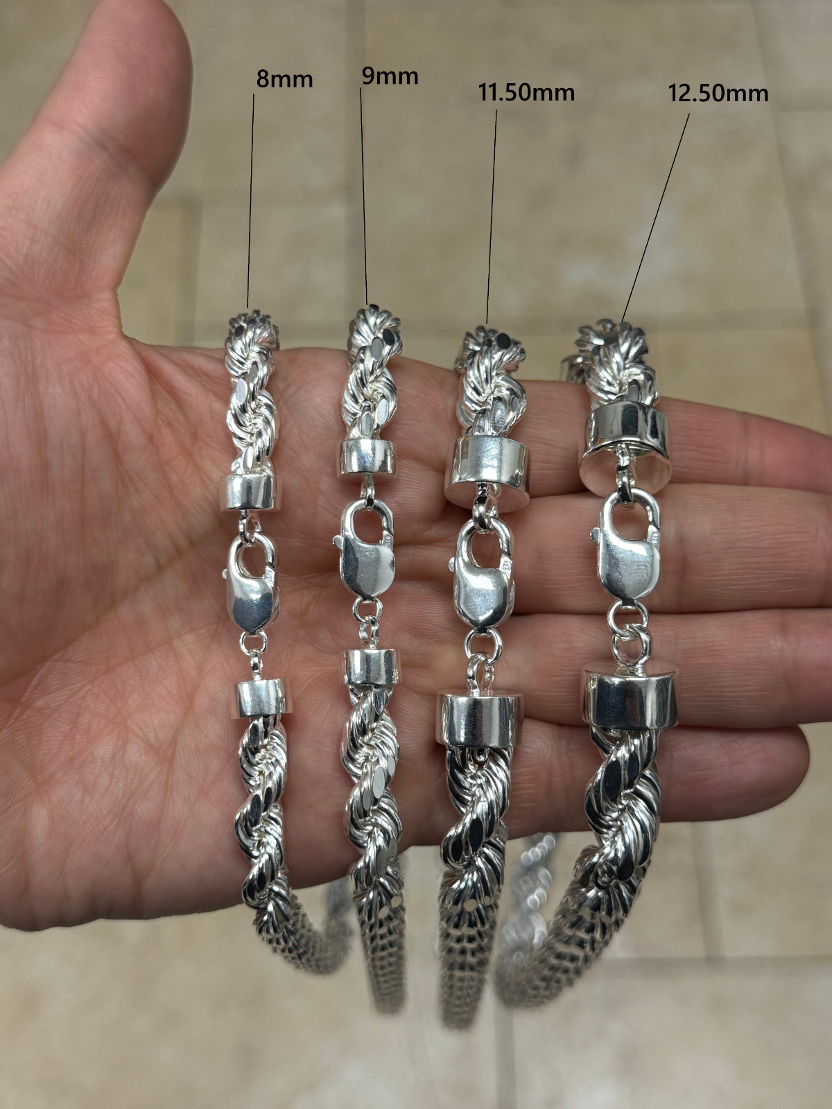 925 Sterling Silver Italian DIAMOND CUT ROPE CHAIN Necklace All Sizes – UNISEX