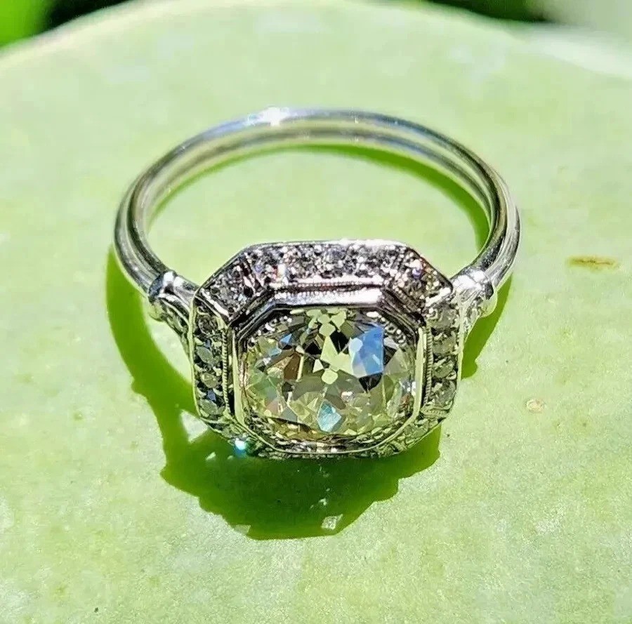 Art Deco Style Round Cut 3 CT Lab created Moissanite 14K White Gold FN Ring