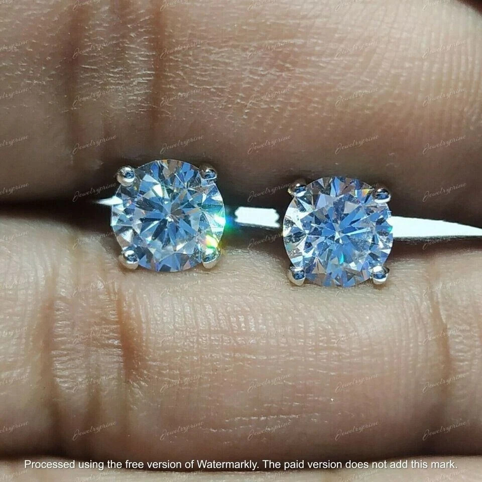 1.50t Round Lab Created Diamond Solitaire Stud Earrings 14K White Gold Finish