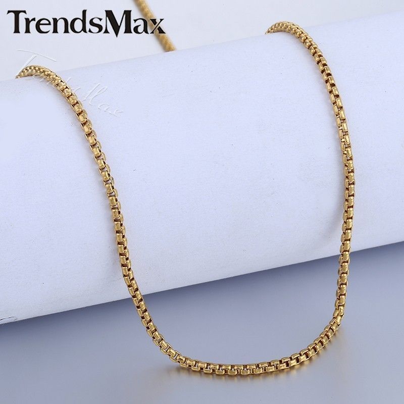 1/2Pcs 2mm Thin Box Link Gold Plated Stainless Steel Chain Necklace for Pendant