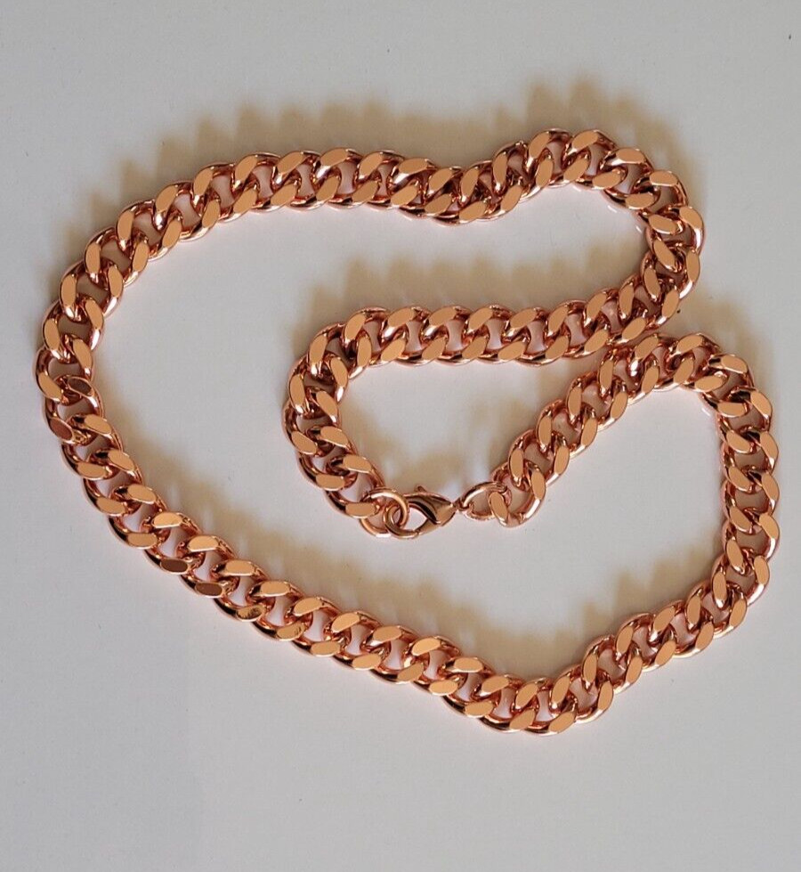 Pure Copper Cuban Link Curb 24″ Necklace Heavy 12mm Solid Statement Chain