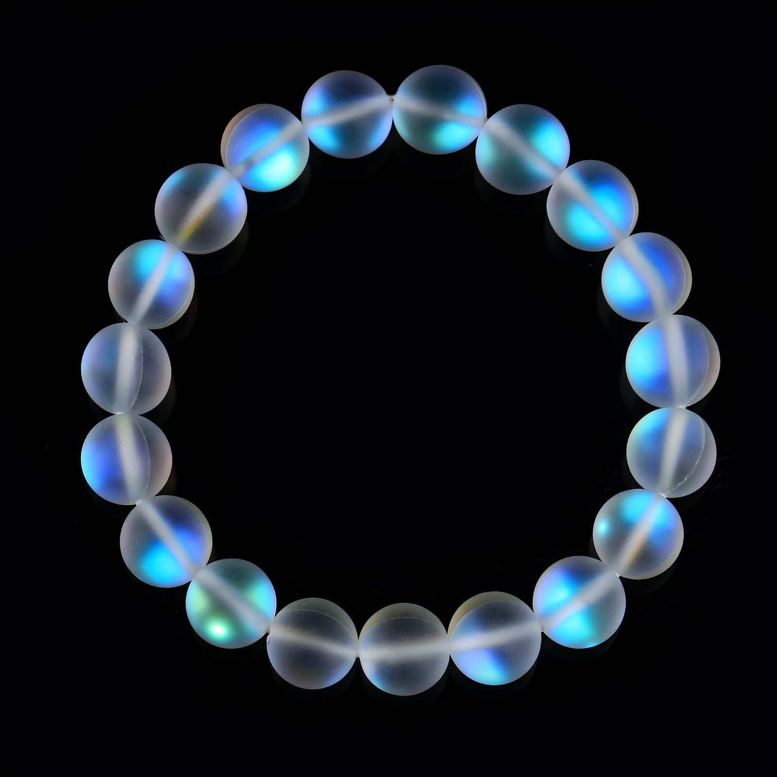 Clear Mystic Aura Crystal Glass Matte Bracelet Round Size 8mm 10mm 7.5″ Length
