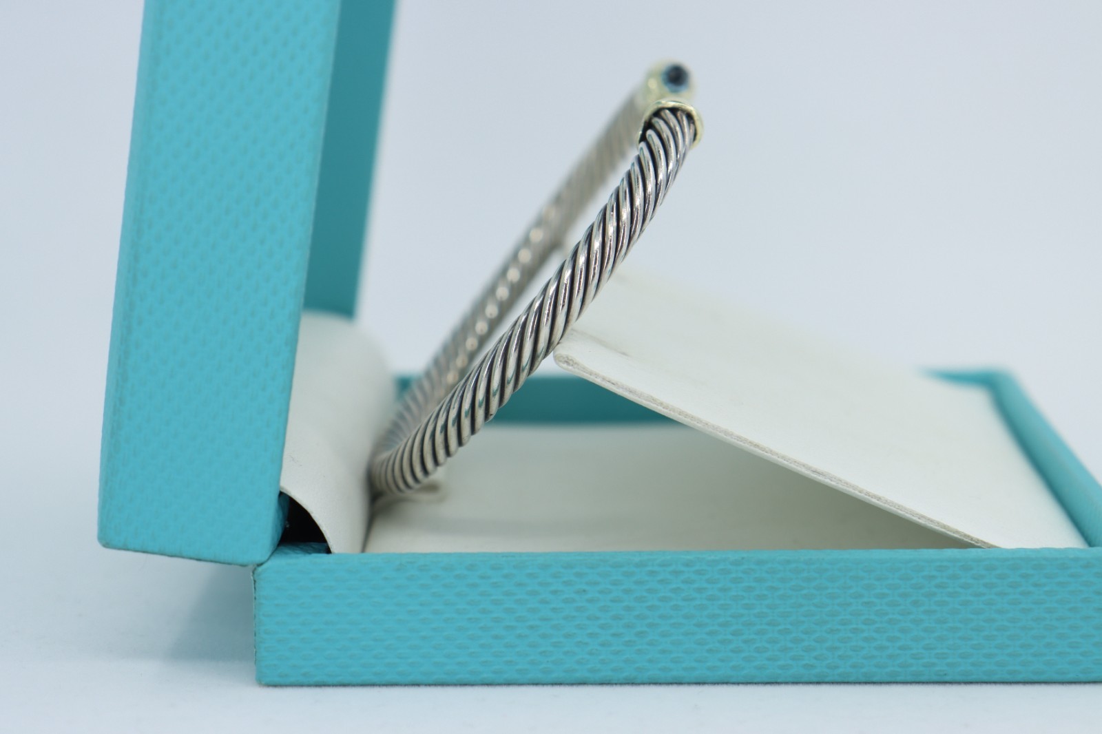 David Yurman Cable Classics Blue Topaz Cuff Bracelet, 5mm Cable, Sterling & 14K