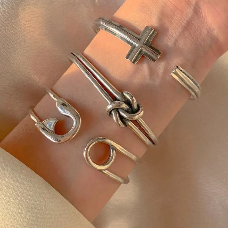 925 Sterling Silver Knot Cuff Bracelet Adjustable Minimalist Open Bangle Women