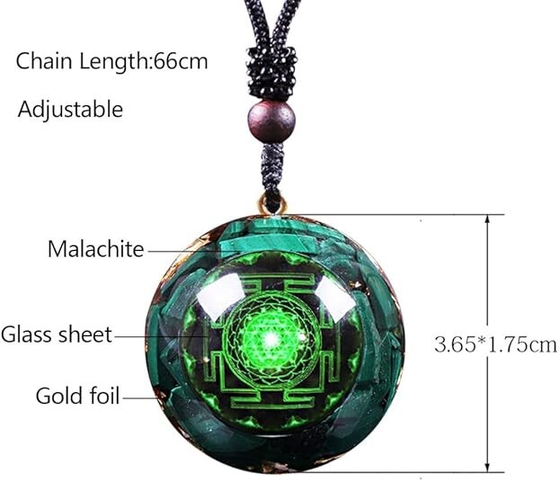 Malachite Orgonite Pendant Necklace Spiritual Healing Energy Positive Jewelry