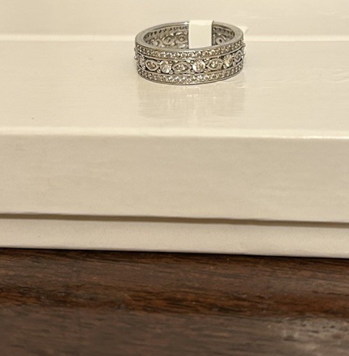 Size 8 Diamond CZ Delicate No Mark Silver Tone Eternity Ring