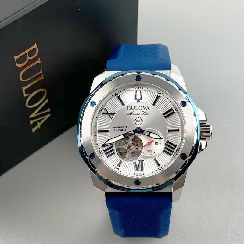 Bulova Marine Star 98A225 Automatic White Dial Blue Rubber Strap Men’s Watch