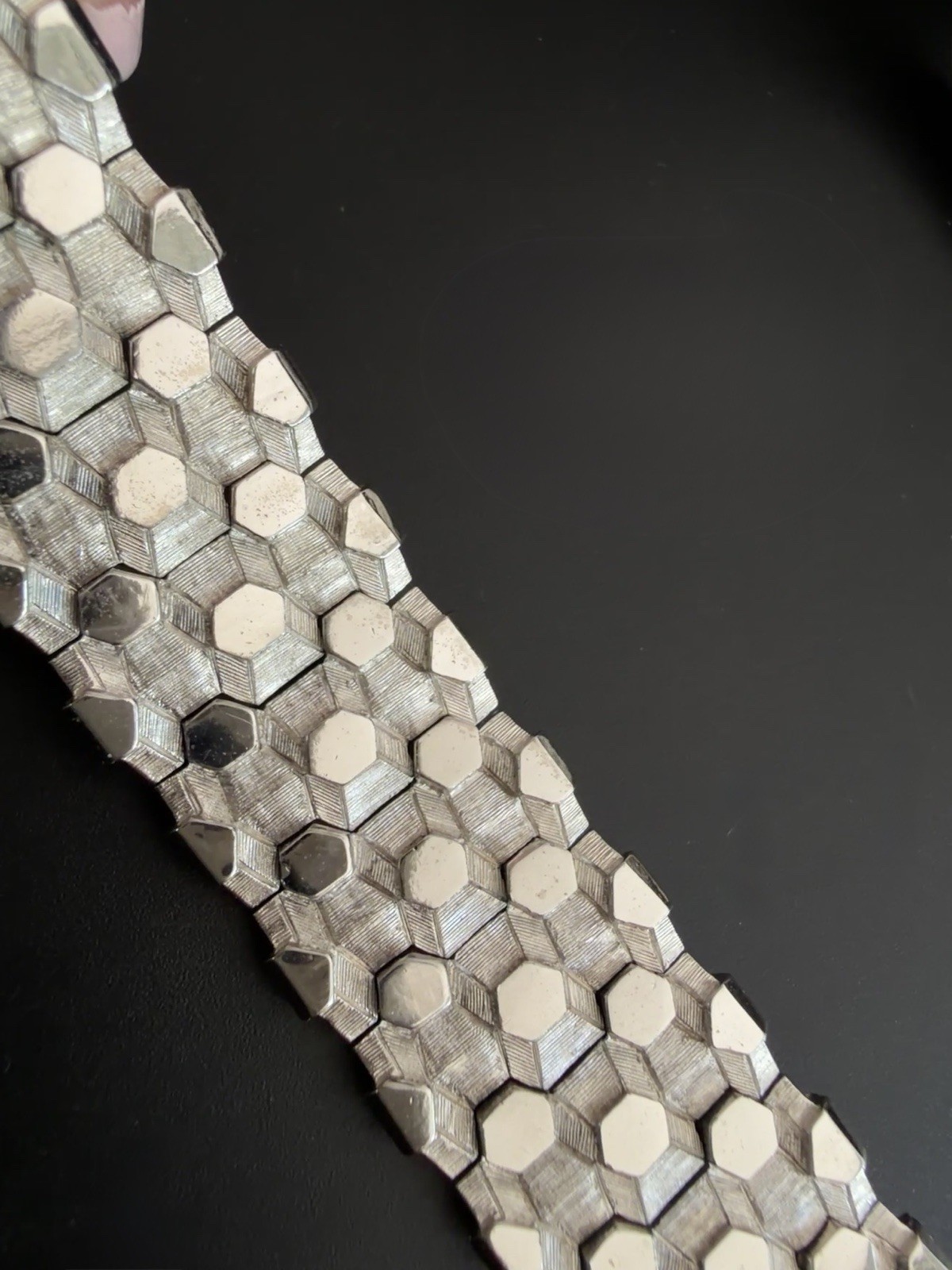 BOUCHER Signed 7804B Silver Hexagon Link Wide Gate Panel Bracelet Safety Chain 7