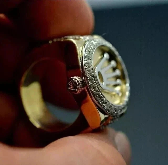2CT Round Lab Created Diamond Rolex Crown Watch Men’s Ring 14K Yellow gold Over