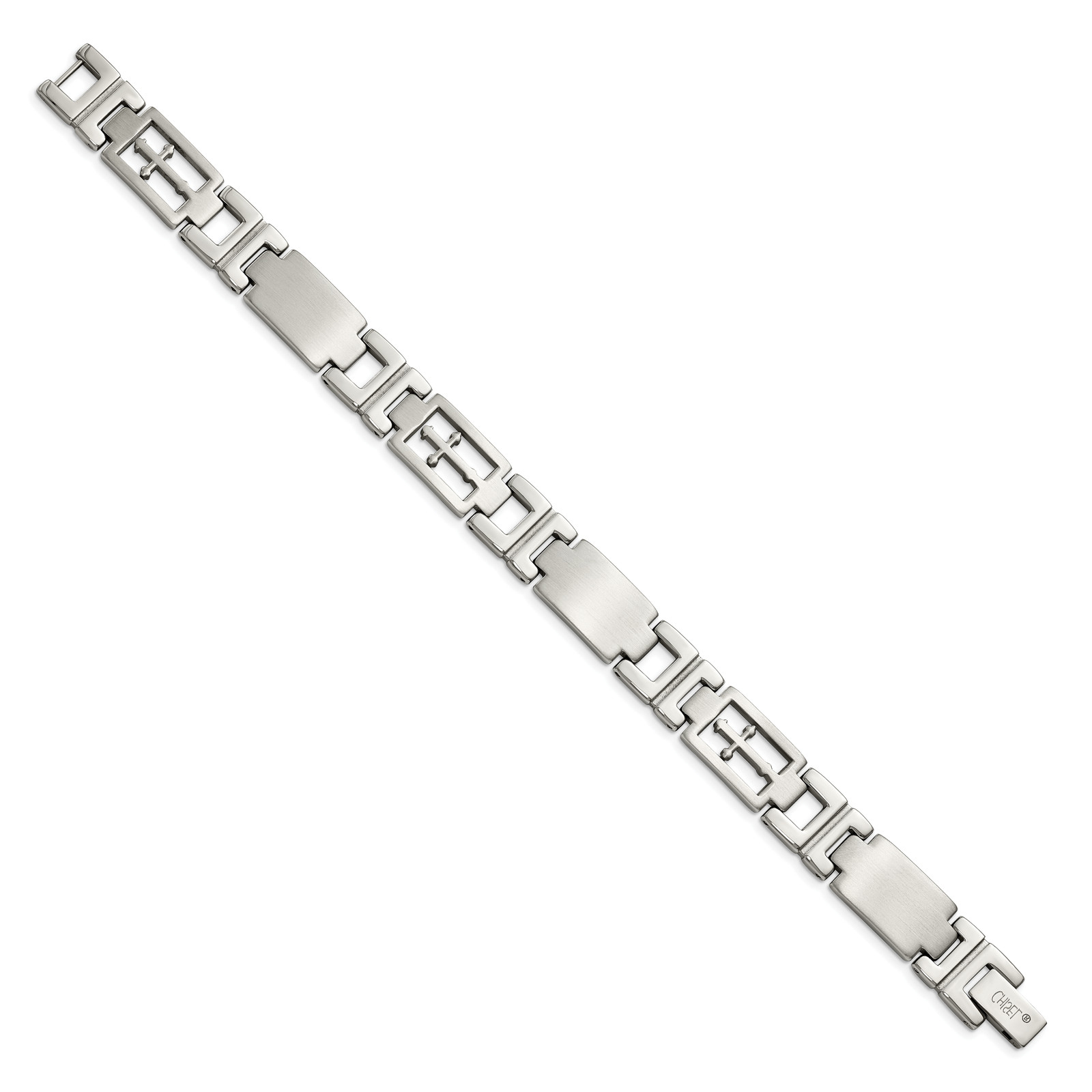 Chisel Stainless Steel Brushed and Polished Cross 8.25 inch Link Bracelet SRB282