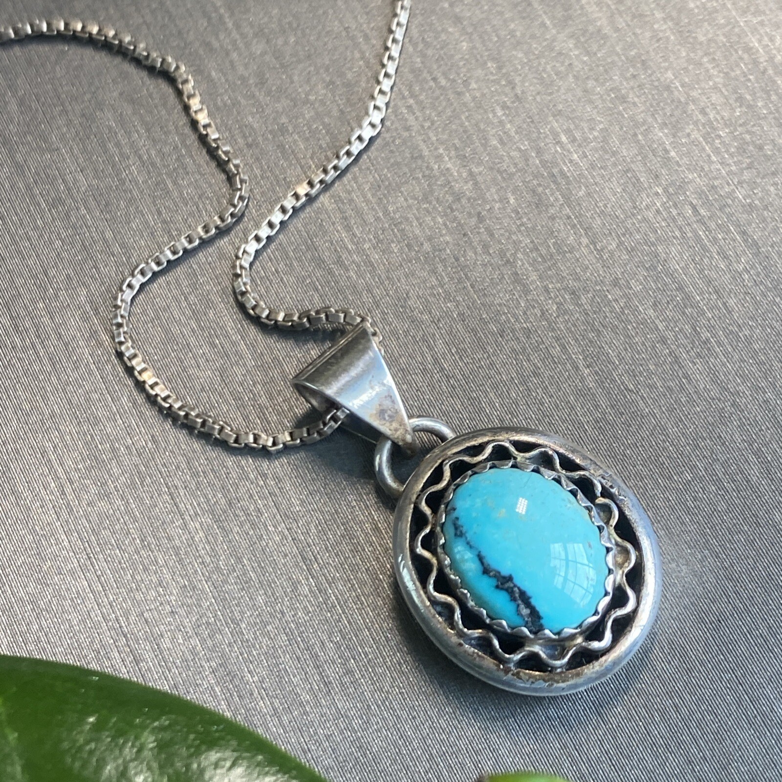 Vintage Turquoise Pendant Necklace Estate Fine Jewelry Pre-owned Roie Jaque Sgnd