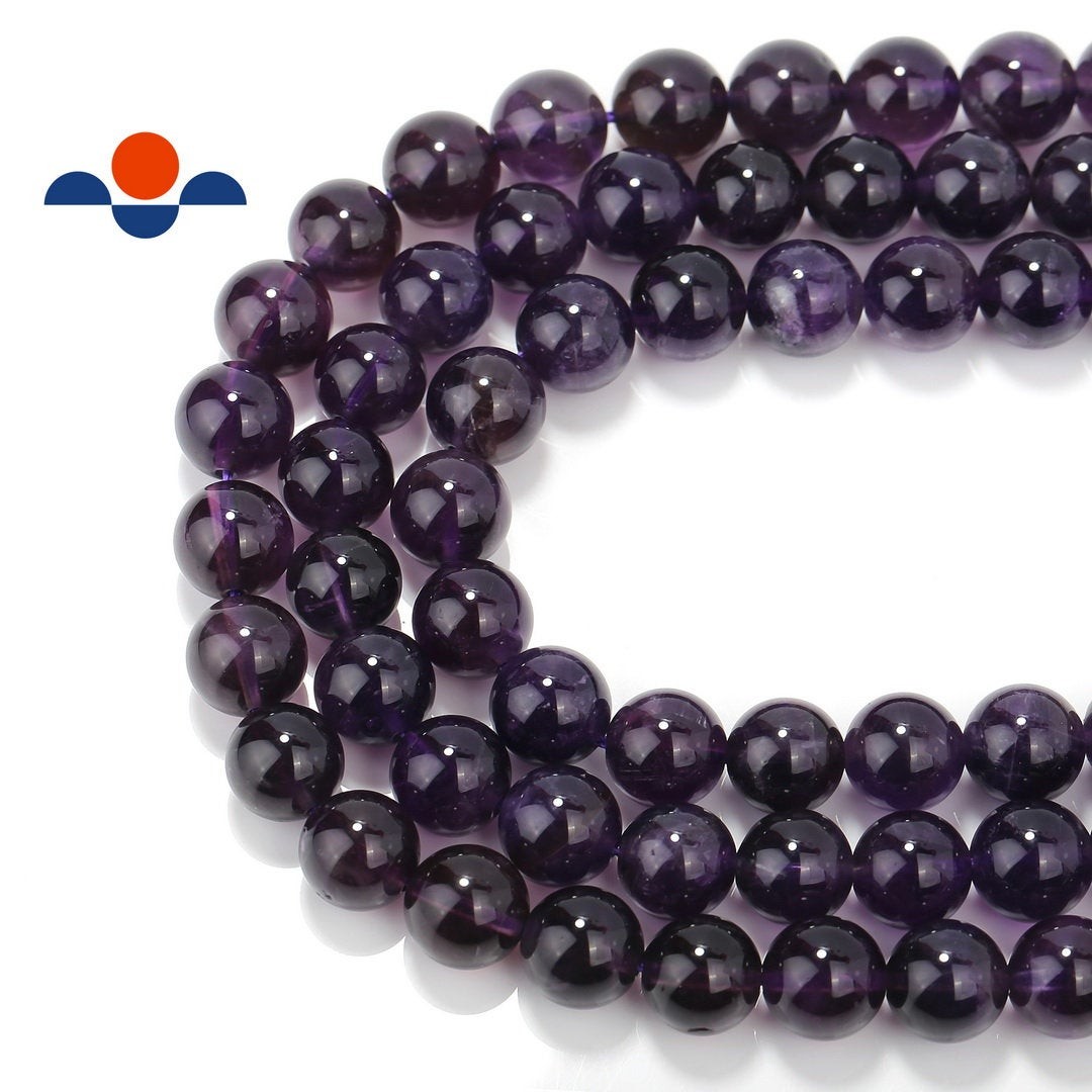Natural Amethyst Smooth Round Beads Size 4mm 6mm 8mm 10mm 12mm 15.5″ Strand