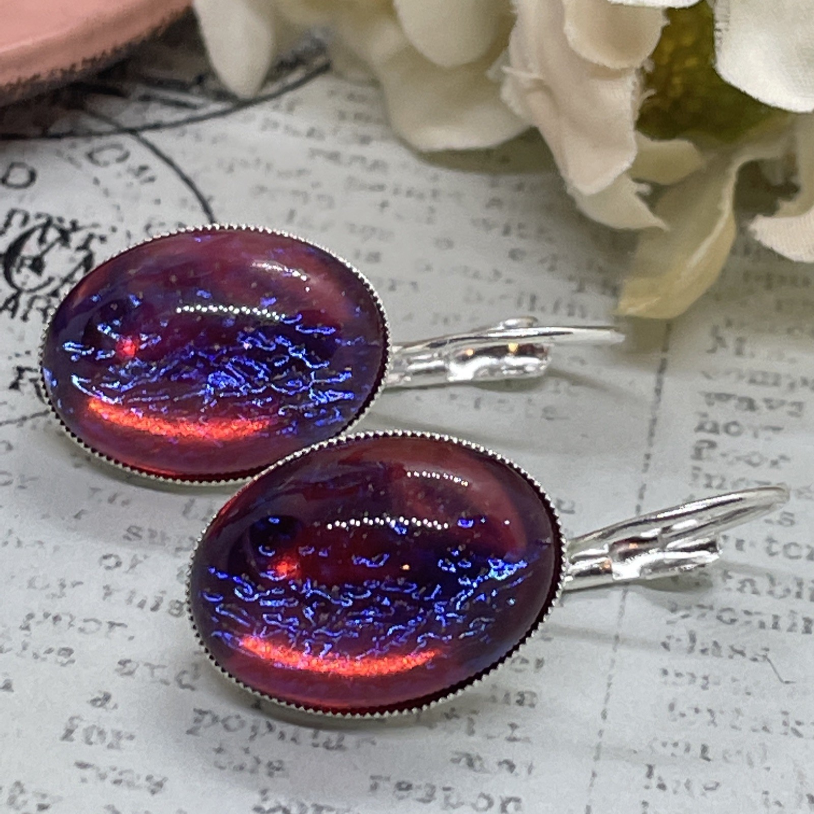 Dainty Fire Opal Dragons Breath Silver Anniversary French Wire Earrings Wedding